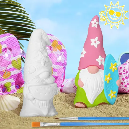 4 Pcs Summer Beach Paint Your Own Gnome Statues 5 x 2.36 Inch Blank Ceramics Gnome Figurines Kit DIY {2}