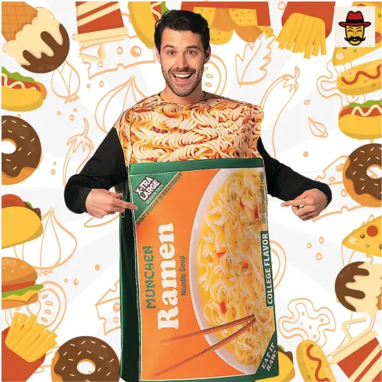 Adults Ramen Noodles Costume Funny Food Foam Tunic Photo Print Halloween Party Outfit {6}