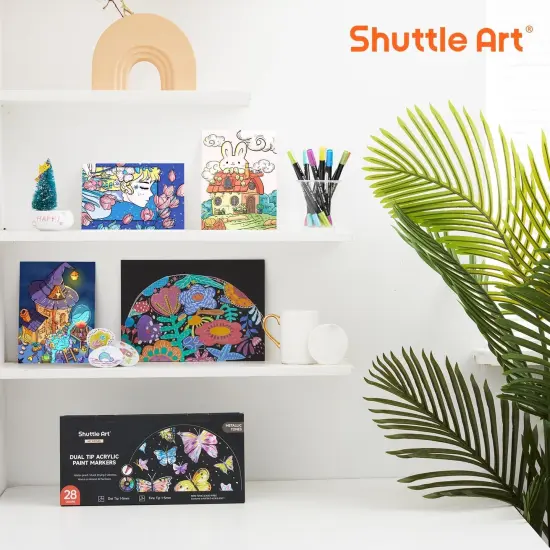 28 Metallic Colors Dual Tip Acrylic Paint Markers {5}