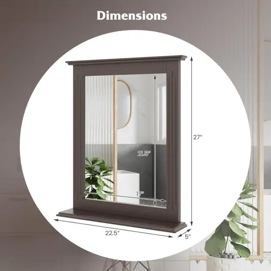 Rectangular MDF Bathroom Wall Mirror with Shelf and Adjustable Frame Wood Finish for Small Spaces Dark Brown {2}