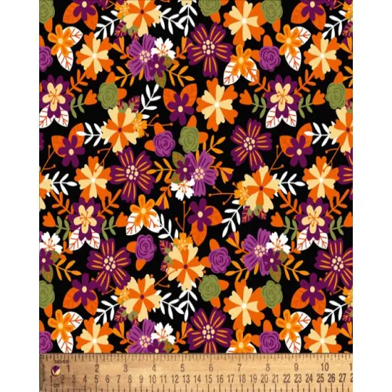 Halloween Flowers Cotton Fabric| By the Yard | Sewing and Crafting | 44 inches wide {2}