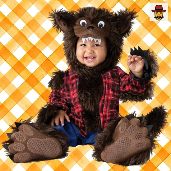 Baby's Wee Werewolf Costume with Tail Booties and Hood Halloween {2}