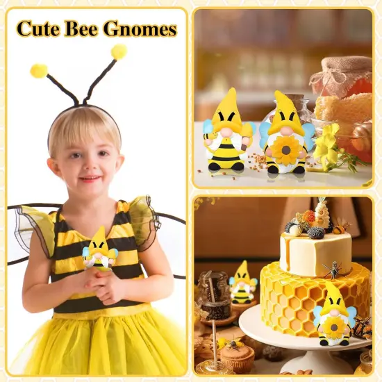 2 Sets Ready to Paint Your Own Bee Gnome Statues DIY Ceramics Bee Gnomes Set Sunflower Garden {2}