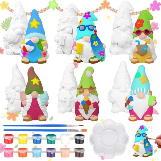 6 Sets Paint Your Own Ceramic Gnome Statues Ready to Paint Ceramics Paintable Gnome Figurines {6}