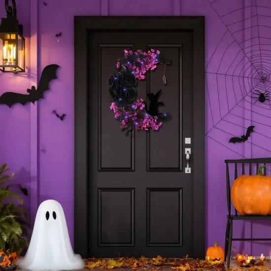 Halloween Wreaths Moon Cat Wreaths with Lights {5}