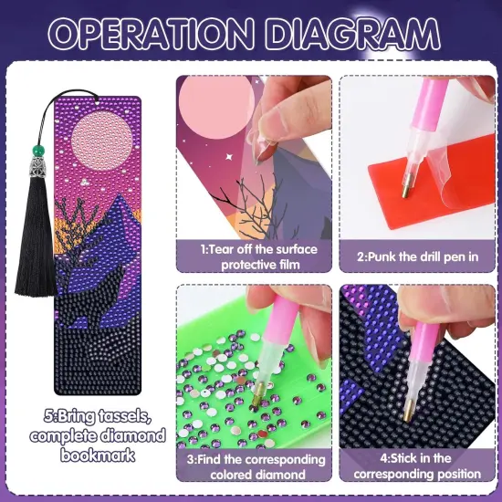 6 Pcs Wild Animal Diamond Painting Bookmarks Kit {4}