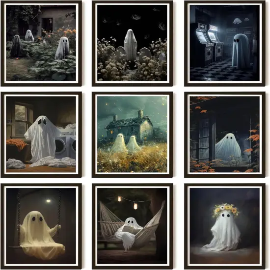 9Pcs Halloween Ghosts Canvas Wall Art - Unframed {1}