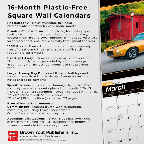 Camaro OFFICIAL | 2026 12 x 24 Inch (Hanging) Monthly Square Wall Calendar | Plastic-Free {6}