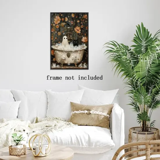 Halloween Canvas Wall Art - Ghost and Black Cat (12x18 Inch) {4}