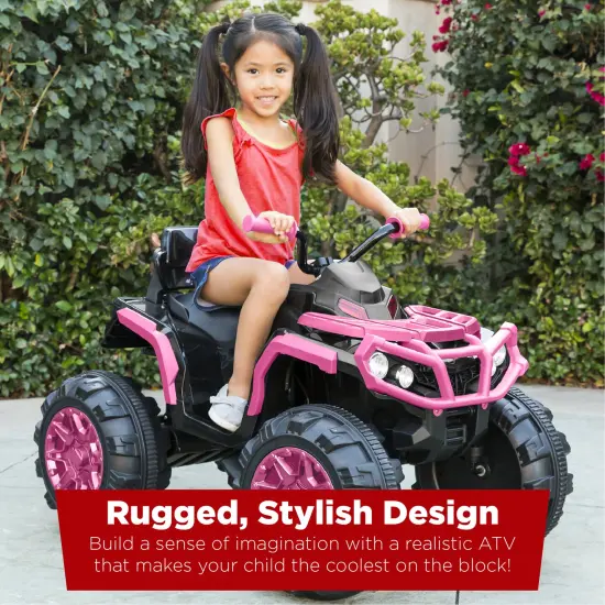 Best Choice Products 12V Kids Ride-On ATV Quad w/ Bluetooth, 3.7mph Max, Treaded Tires, LED Lights, Radio Pink {2}