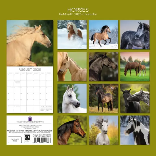 The Gifted Stationary 2026 Square Wall Calendar, Horses, 16-Month Animals Theme Hanging Calendar with 180 Reminder Stickers, Month Planner for Home, or Creative Spaces, 12x12 In Multicolor {4}