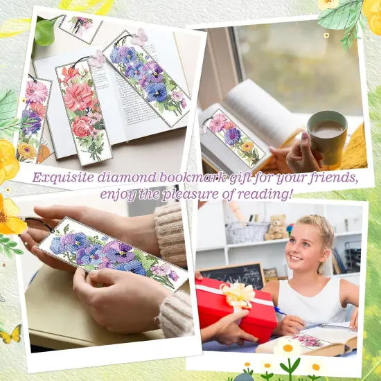 4pcs Flower Diamond Art Bookmarks Kit Floral Diamond Bookmarks {6}