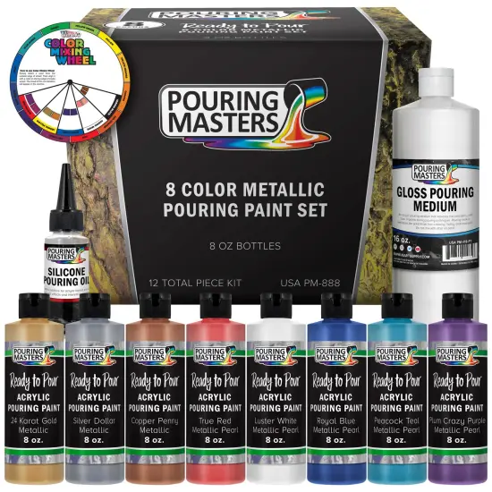 8-Color Ready-to-Pour Acrylic Pouring Paint Set, with Silicone Oil & Gloss Medium, 8oz Bottles, Pour Paint Supplies for Canvas & Crafts {1}