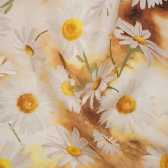 1 Yard Sun Yellow White Linen Fabric Medium Weight Daisy Print 58 inch Width {1}