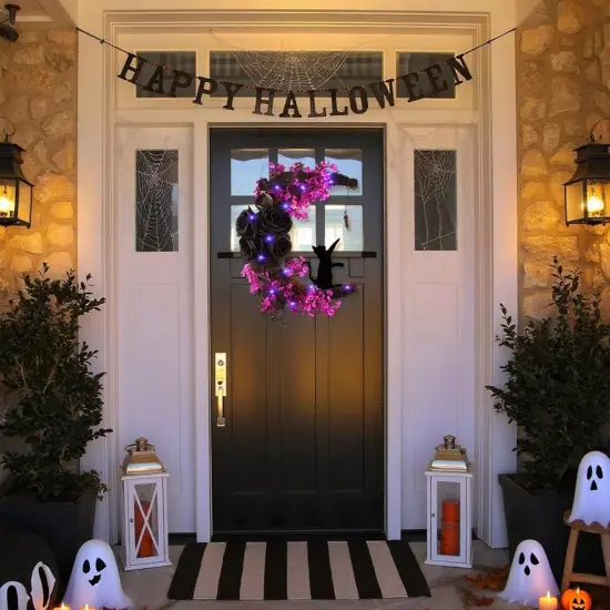 Halloween Wreaths Moon Cat Wreaths with Lights {1}