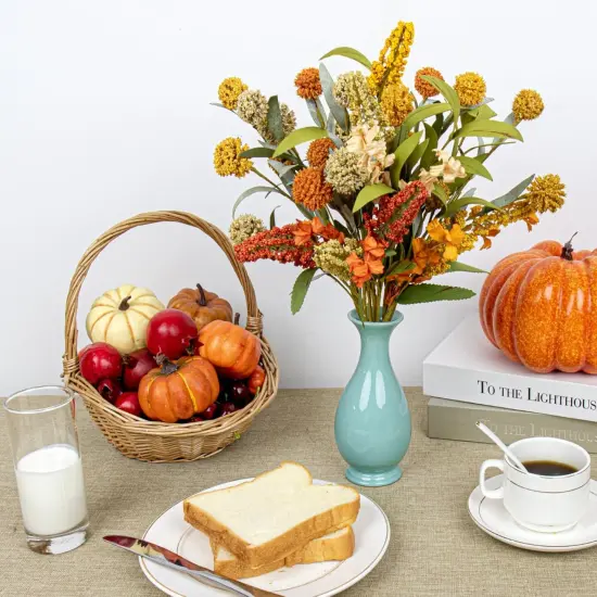 17 Inches Boho Autumn Flowers 9 PCs Faux Fall Flower Stems {3}