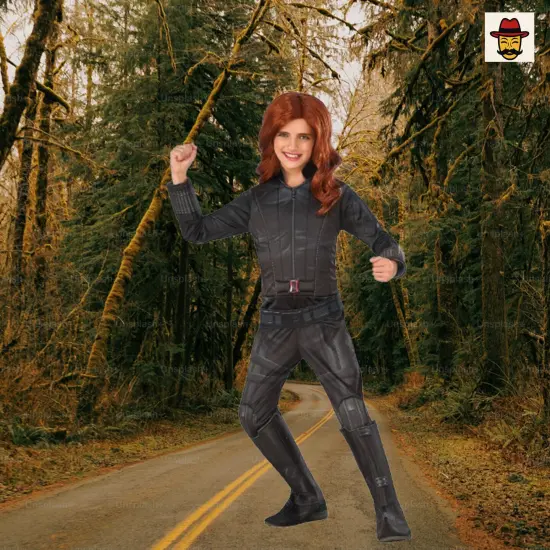 Deluxe Black Widow Child Costume Girls Avengers Superhero Outfit Zippered Jumpsuit {1}