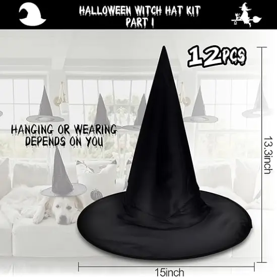Halloween Decoration Set &ndash; 12 Witch Hats, 16 3D Bats, Spider Web, Cloth & Rope {3}