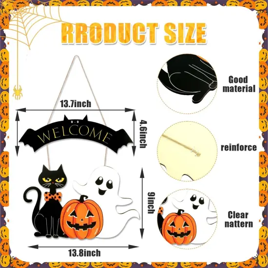 Halloween Decoration Wooden Ghost Door Wreath - Cat Pumpkin {3}