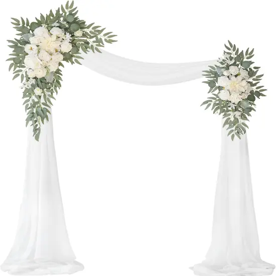Pack of 3,2Pcs Artificial Flower Arch Decor,1Pcs Sheer Drape for Wedding Ceremony Arbor {1}