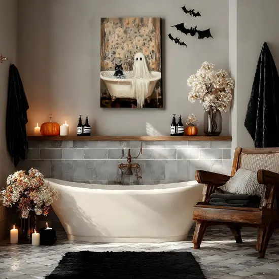 Halloween Ghost Bathroom Canvas Wall Art Decor - 12x16'' {2}