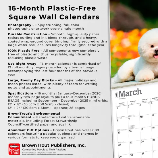 Bichon Frise | 2026 12 x 24 Inch (Hanging) Monthly Square Wall Calendar | Plastic-Free {6}