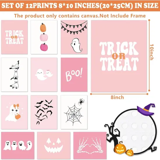12Pcs Halloween Wall Art Prints - Pink (8 x 10 Inch) {2}