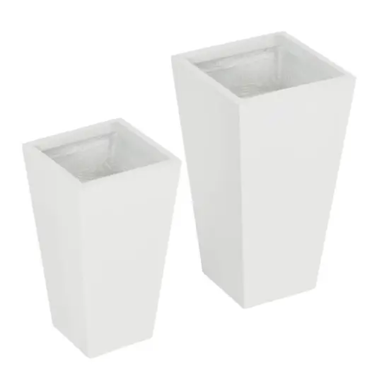 Magnesium Oxide Stackable Outdoor Planter Set of 2 with Drainage Holes White {8}