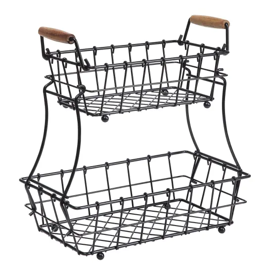 2-Tier Rectangle Countertop Fruit, Bread Wire Basket (Metal + Wood base) {1}