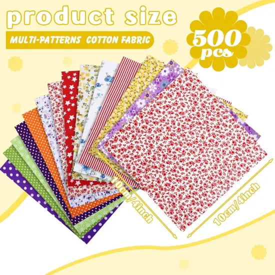 500 Pcs 4 x 4 Inch Cotton Fabric Squares Pre Cut Patchwork {2}