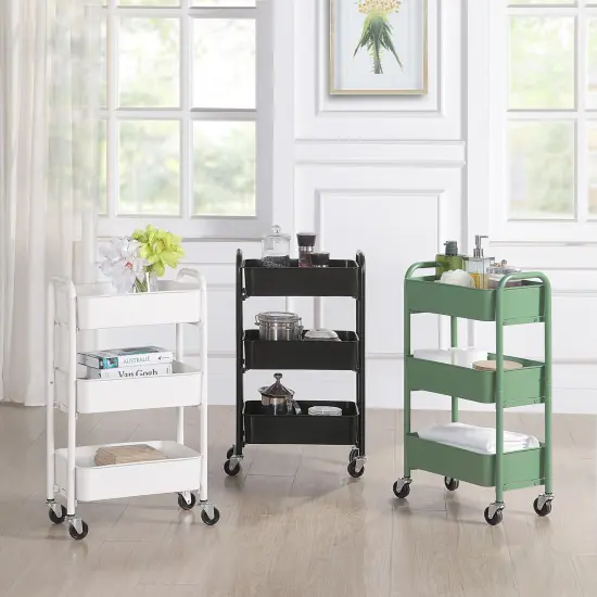 3-Tier Rolling Metal Storage Cart – Kitchen & Under Desk Organizer with Casters Black {7}