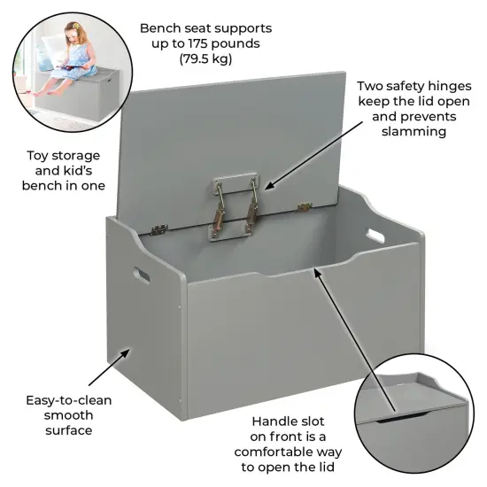 Badger Basket Bench Top Toy Box Gray {3}
