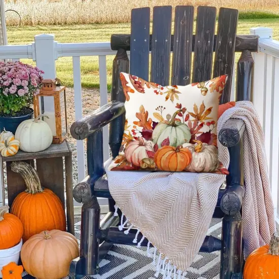 Set of 2 - Fall Pillow Covers 20x20 Inch,Autumn Pumpkin Maple Leaves {6}