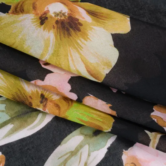 1 Yard Blooming Bouquets Cotton Voile Fabric Light Pink Green Black Floral 59 inch Width {4}