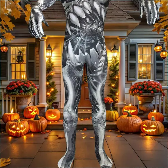 Men's Skull N Bones Morphsuit Halloween Skeleton Spandex Bodysuit with Mask and Hood Costume {6}