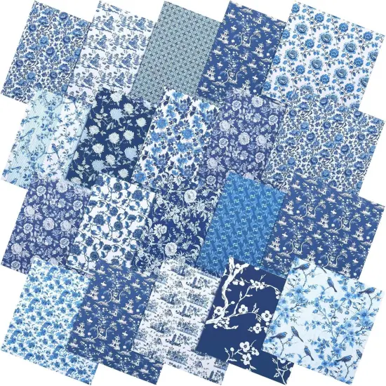 60 Pcs 10 x 10 Inch Blue and White Quilting Precut Fabric Squares {1}