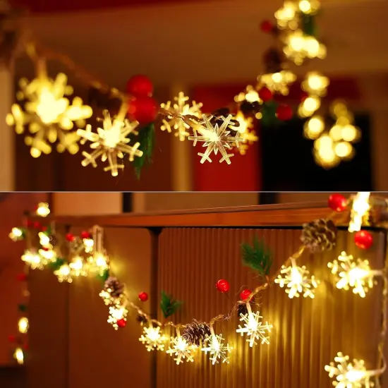 Christmas Garland with Snowflake Lights, 30 Led 10ft Battery Operated {4}