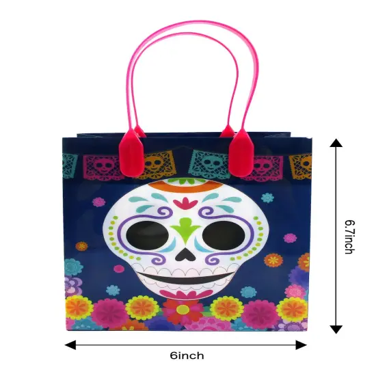 TINYMILLS Day of the Dead Gift Bags with Handles, 12-Pack, Dia de los Muertos Party Favor Bags {3}