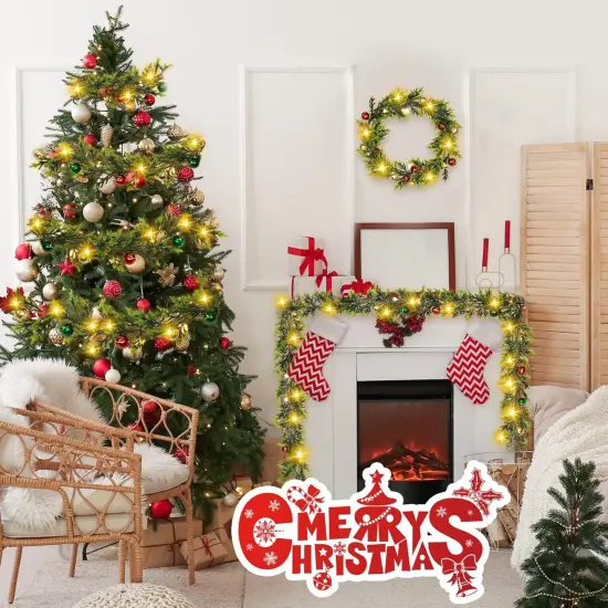 2 Pcs Prelit Christmas Garland with Lights, 12ft 20 Christmas Balls LED Lighted {5}