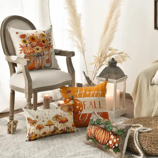 Happy Fall Y'all Pumpkin Floral Throw Pillow Covers {4}