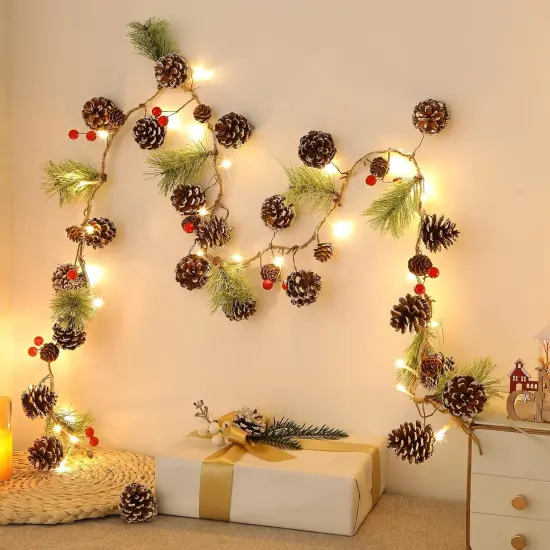2 Pack 6ft Christmas Garland with Lights,Artificial pre lit Garland {5}