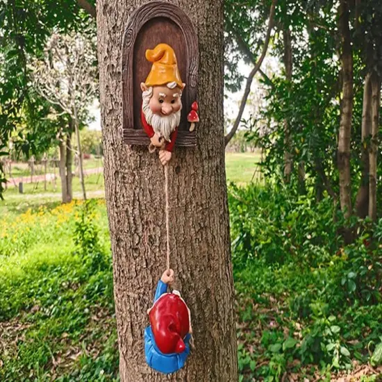 Climbing Gnomes Tree Decor - Cute Gnome Garden Statue Art Resin Dwarf Sculpture for Yard Outdoor {2}