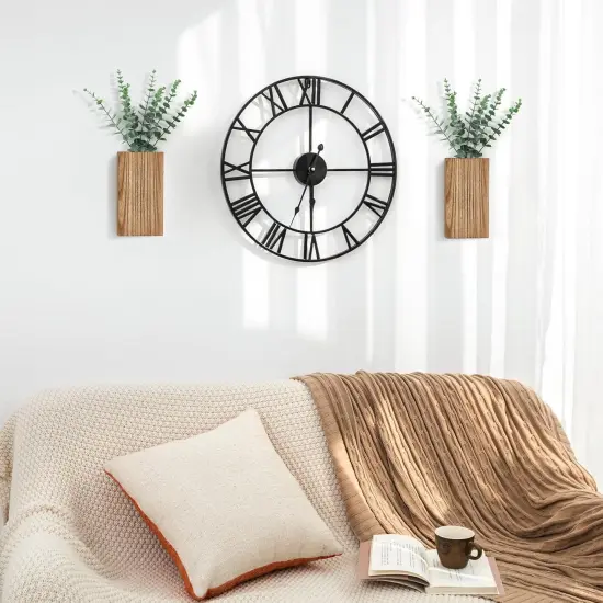 2 Pack Wood Wall Planter Vase with Artificial Eucalyptus Farmhouse Hanging Decor {3}