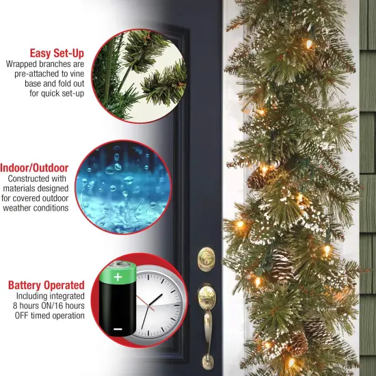 6 Feet -Christmas Garland, Green, Glittery Bristle Pine, White Lights {3}