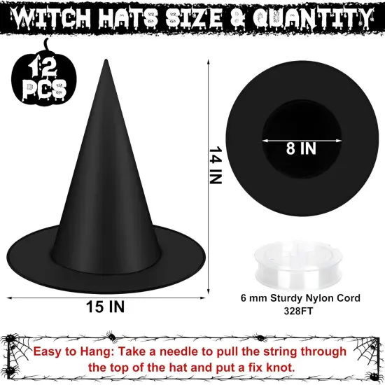 12 PCS Halloween Witch Hats with 328 FT Nylon Cord {2}