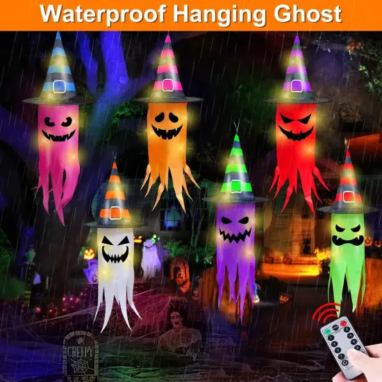 6 Pcs Lighted Hanging Witch Hat Ghosts {4}