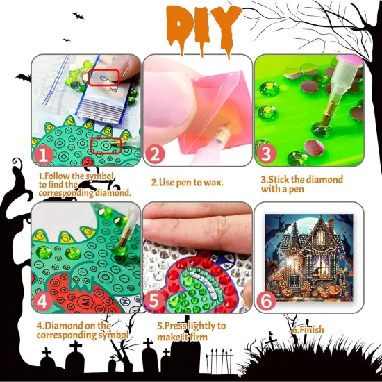 12 PCS Diamond Painting Kits Halloween Greeting Cards for Adults {3}