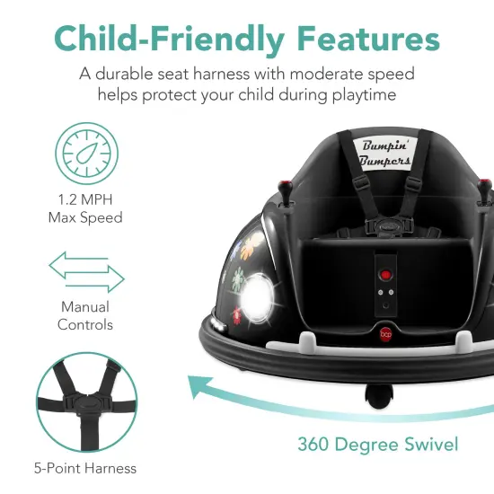 Best Choice Products 6V Kids Ride On Bumper Car Toy w/ Remote Control, Harness, Lights, 360 Degree Spin Black {6}