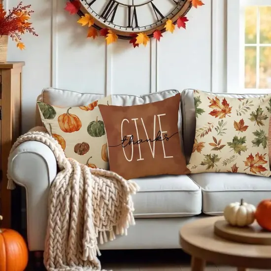 Fall Brown Pumpkin Pillow Covers {4}