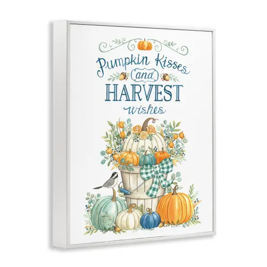 Harvest Wishes Autumnal Fall Pumpkins Botanical BouquetFramed Giclee Art Gray {9}